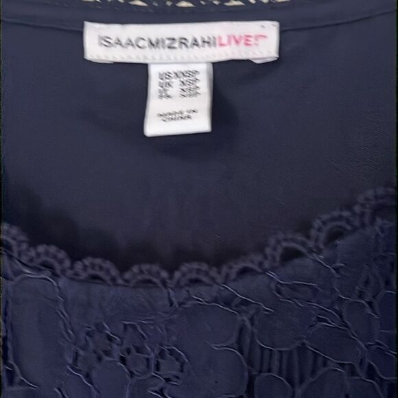 Isaac‎ Mizrahi Navy Blue Floral Lace Handkerchief Hem Midi Dress Sz XXS - Picture 5 of 10